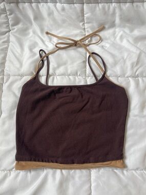 Tilly's Brown Halter Crop Camisole with Tan Trim